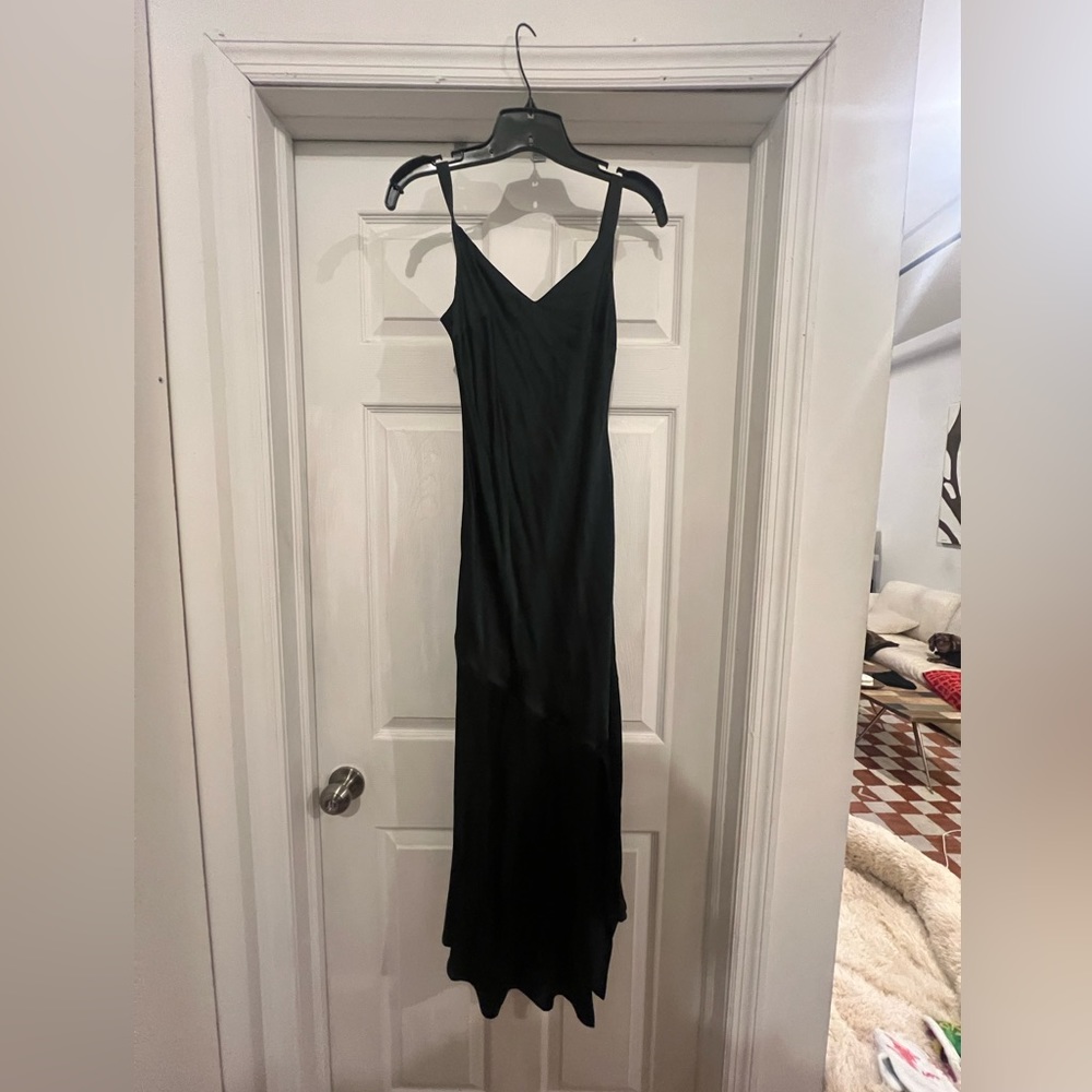 SATIN V-NECK MIDI SLIP DRESS
